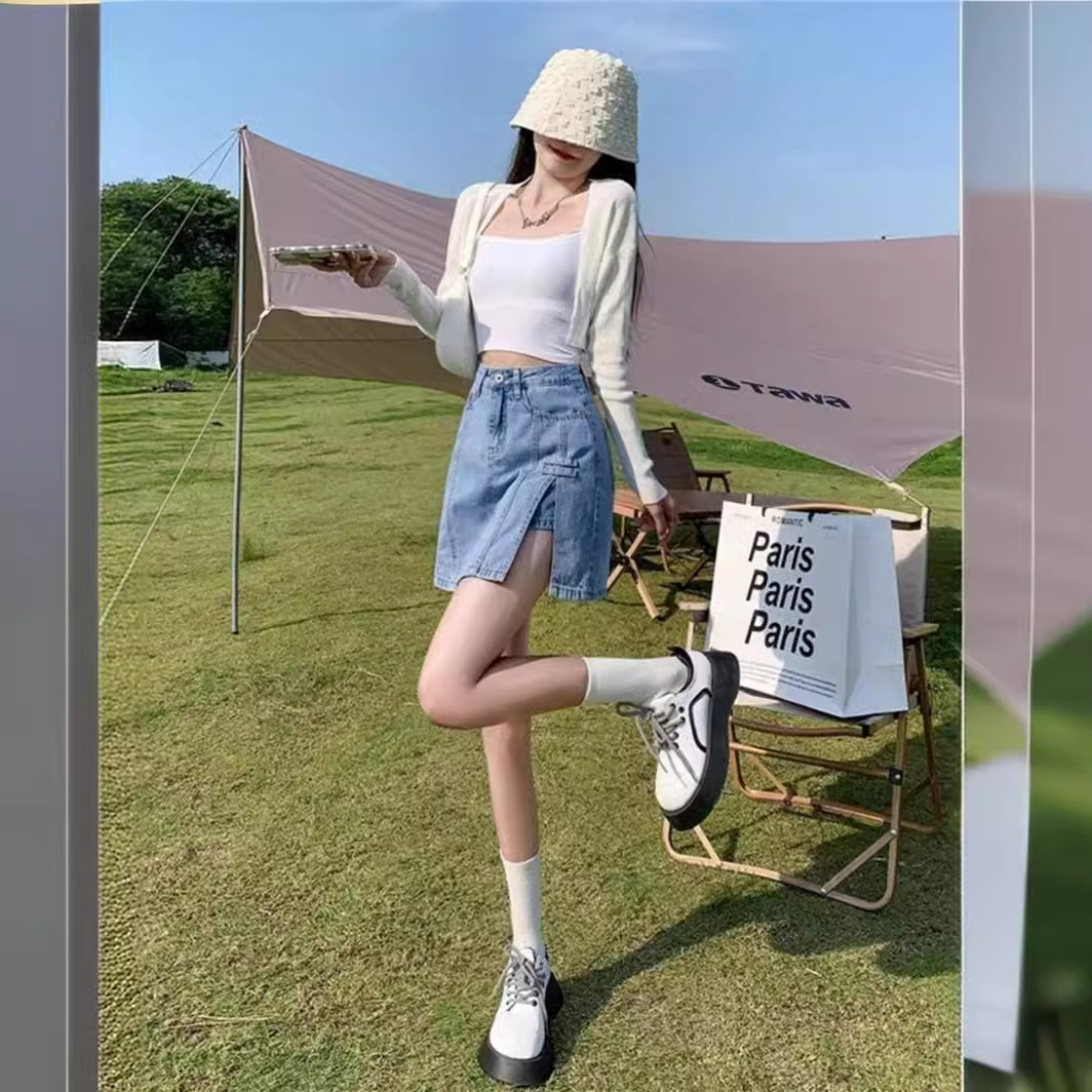 Blue summer denim skirt