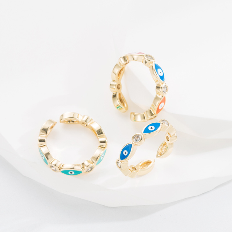Fashion Eye Copper Open Ring Stoving Varnish Inlay Zircon Copper Rings