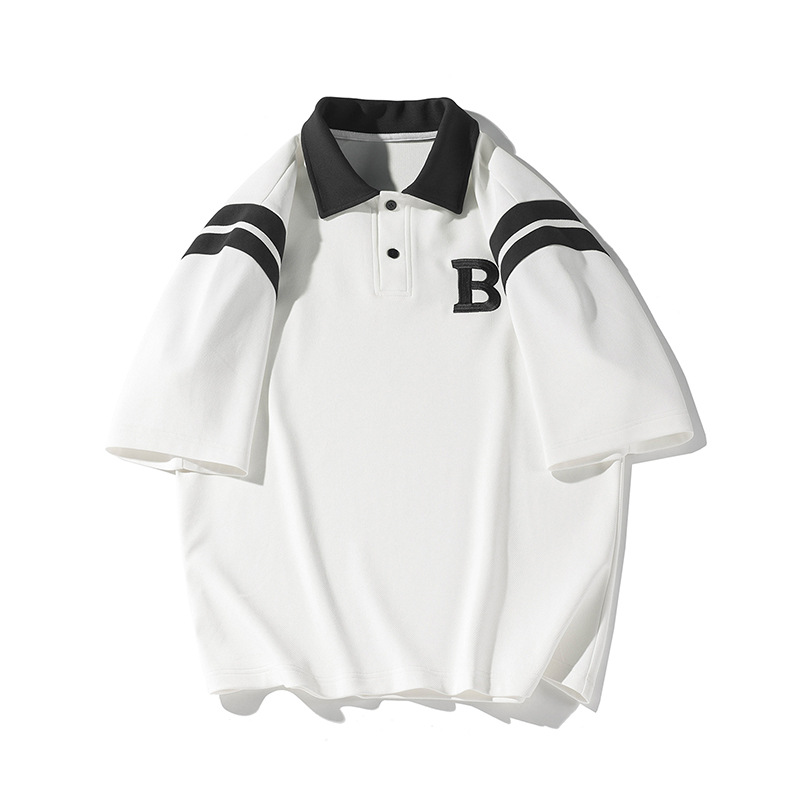 Men's Polo Shirt, Short-sleeved, Summer, Japanese Heavy-duty T-shirt, College Style, Youth, Color-blocking,_voghion.com