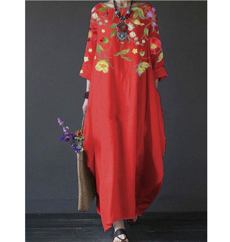 Women's Regular Dress Vintage Style Ethnic Style Scoop Printing 3/4 Length Sleeve Flower Maxi Long Dress Travel display picture 3