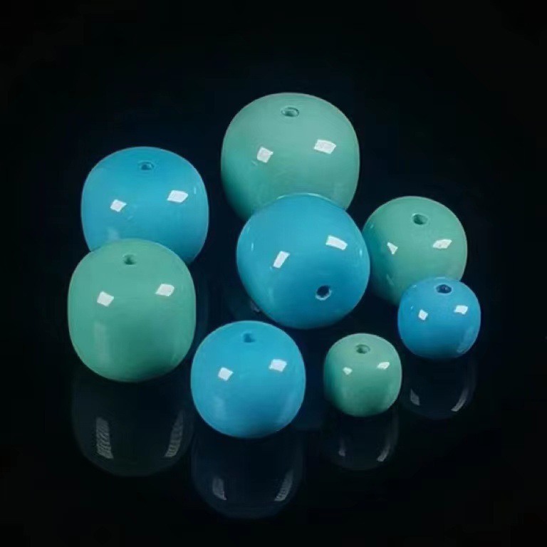 二代菱镁矿蒙松高瓷蓝绿松石老型珠批发文玩配饰108搭配盘玩变色