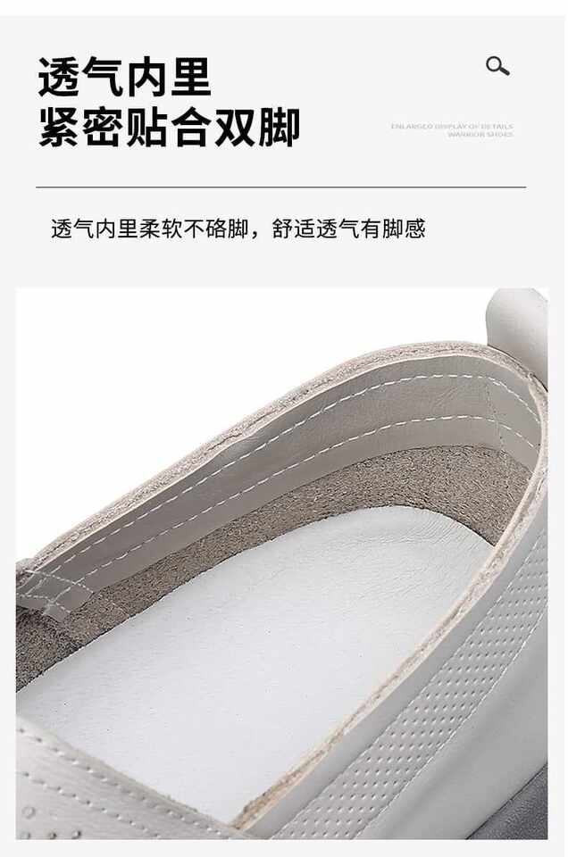 Dép sandal nam da bò đế bằng mũi tròn kiểu lười thoáng khí, đế cao 1 cm — Trắng CB9926-2, Đen CB9926-2 chi tiết 13