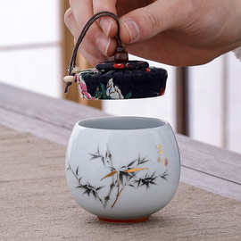 国潮风茶叶罐陶瓷迷你小号便携红绿茶青花瓷密封罐商务企业活动礼