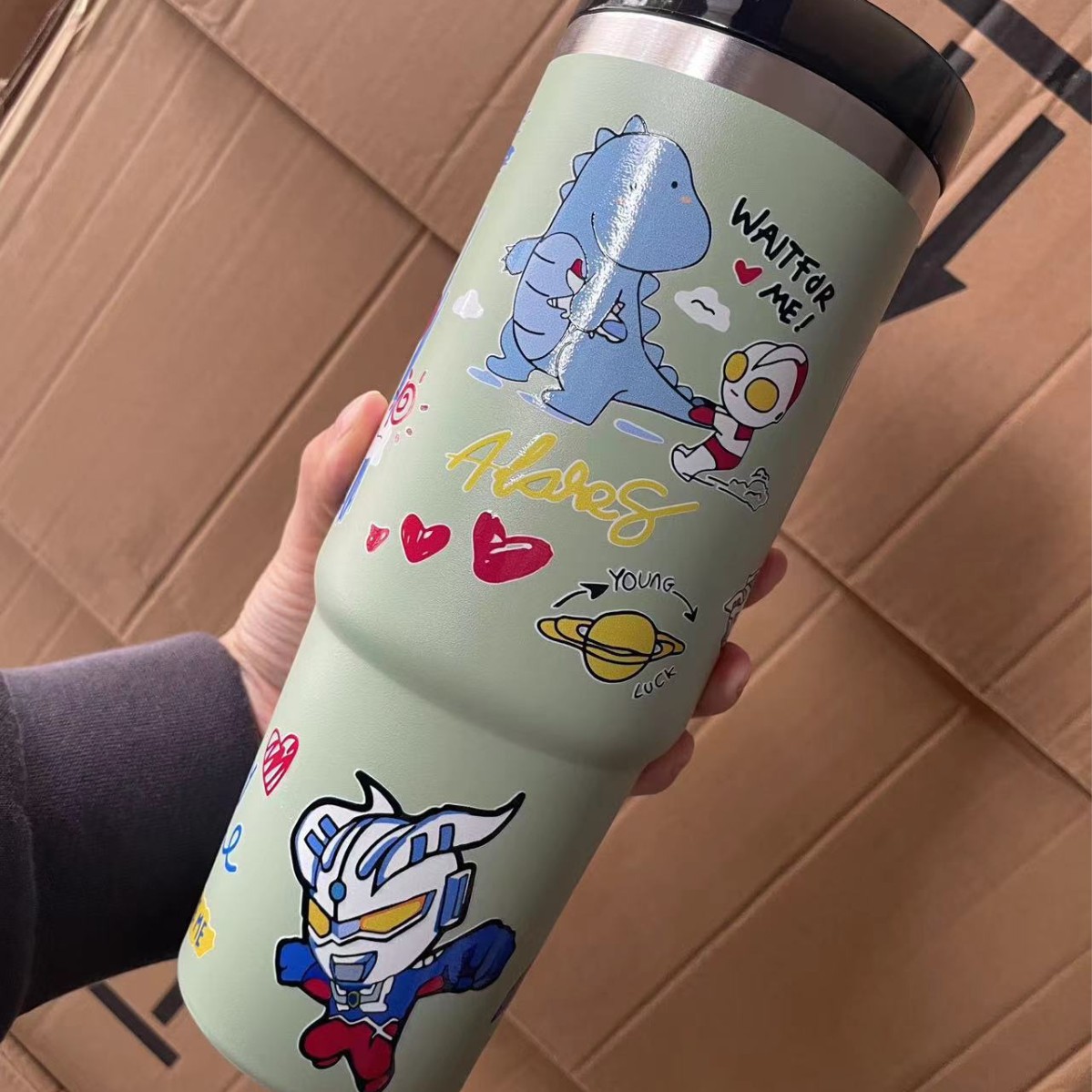 Taza Bingba de 30oz Taza de almacenamiento en frío de gran capacidad Taza de aislamiento de acero inoxidable 304 impresa en 3D Taza de automóvil de vacío