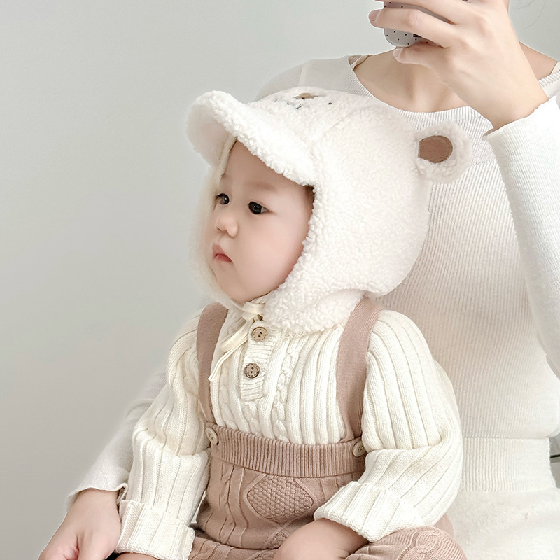 Sombreros para bebés otoño y invierno calientes y gruesos gorras de rayos lindos dibujos animados para niños y mujeres a prueba de viento gorras de peluche para oídos