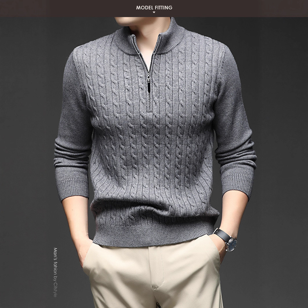 Jacquard de color sólido transfronterizo jersey de punto de aguja de invierno de mediana edad hombre casual suéter de semicirremolca