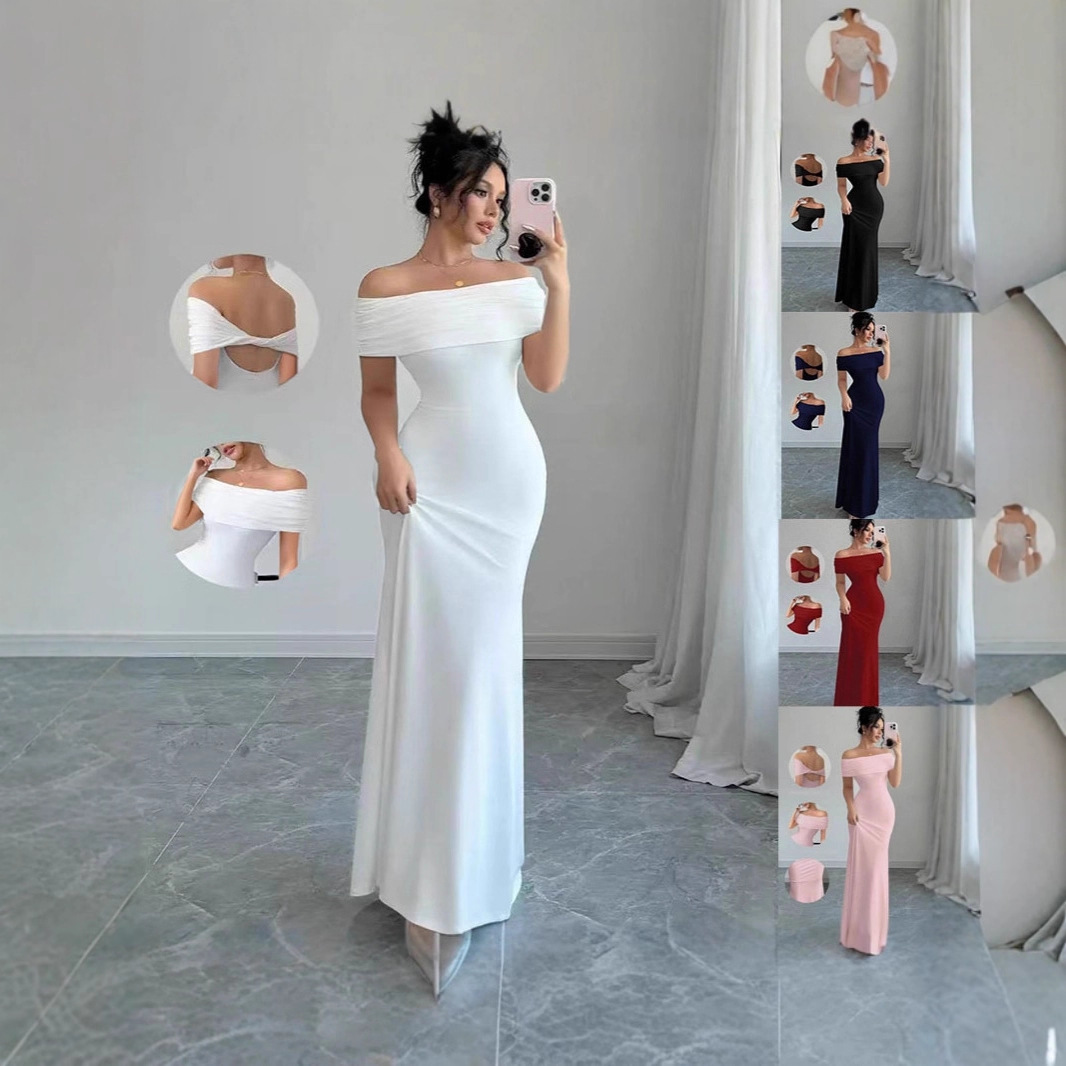 2026 New Cross-Border Sleeveless Off-Shoulder Fashion Slim-Fit Elegant Socialite Sexy Bodycon Dress for Women