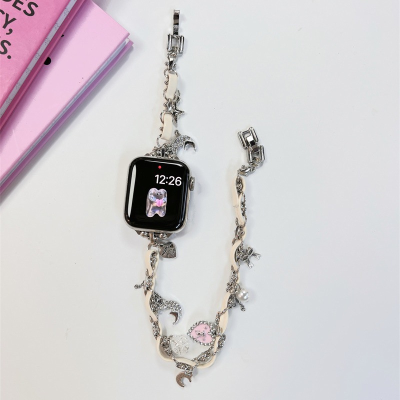 Applicable to iwatch7 strap Applewatch6/5SE chain cowhide double…