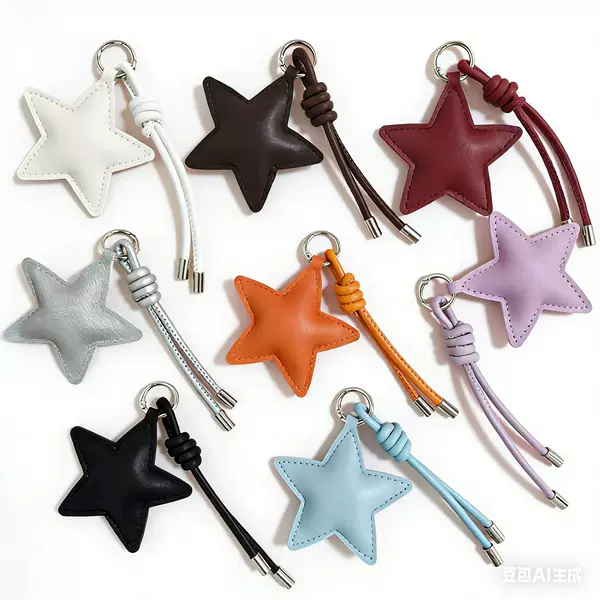 Colorful Five-Pointed Star Stuffed Cotton Braided Leather Pendant New Style Star Braided Ball Bag Charm Keychain Customizable Weaving