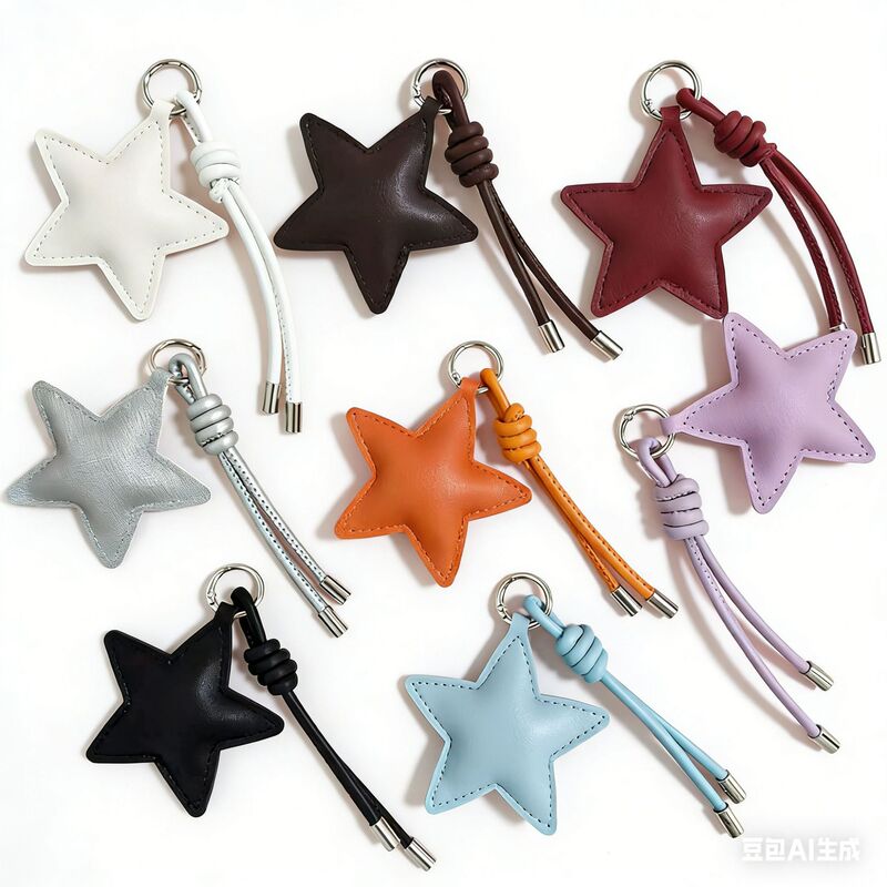 Colorful Five-Pointed Star Stuffed Cotton Braided Leather Pendant New Style Star Braided Ball Bag Charm Keychain Customizable Weaving Colorful Five-Pointed Star Stuffed Cotton Braided Leather Pendant New Style Star Braided Ball Bag Charm Keychain Customizable Weaving