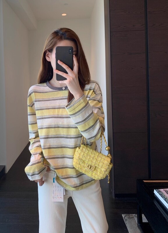 IG917氛围感 洋气感miu系条纹长袖T恤百搭显瘦打底衫女2025新|undefined
