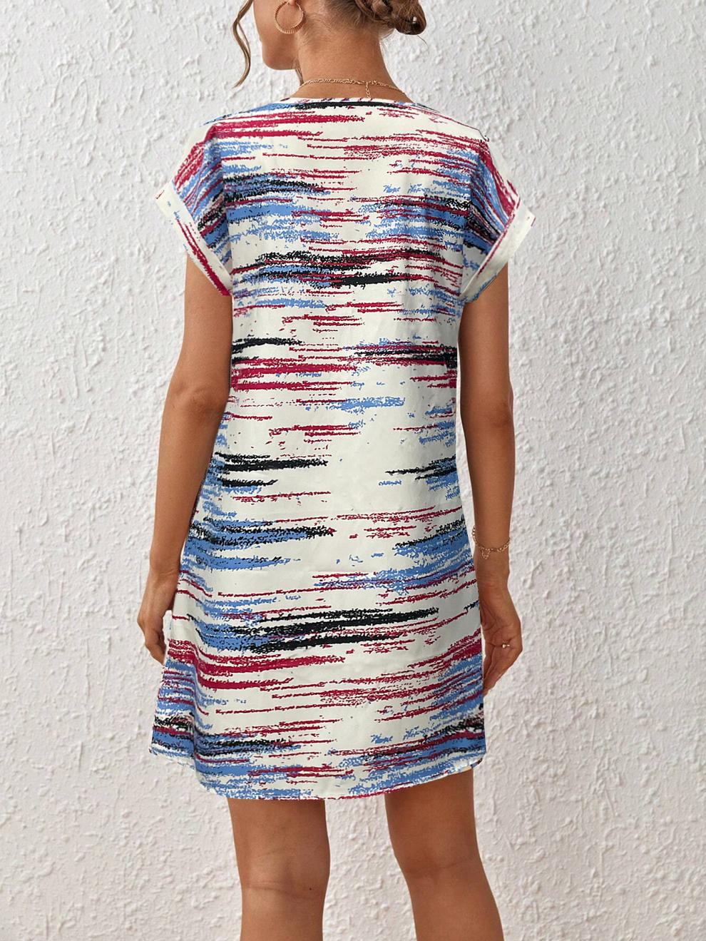 154g Weight Above Knee Dress Length Type Short Sleeve Sleeve Length Sheath Dress Dresses Type Batwing Sleeve Sleeve Type Polyester Fabric Type Mid Waist Waist Line Holiday Occasion Round Neck Neckline Regular Fit Fit Type Multicolor Pattern Summer Season Women's Gender Streetwear Style Wholesale Women's Streetwear Multicolor Holiday Round Neck Short Sleeve Sheath Dress 11