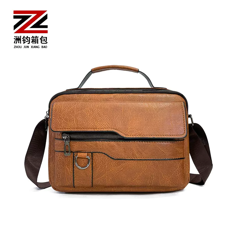 跨境男士斜挎包商务大容量单肩包多功能防泼水pu手提包外贸热卖