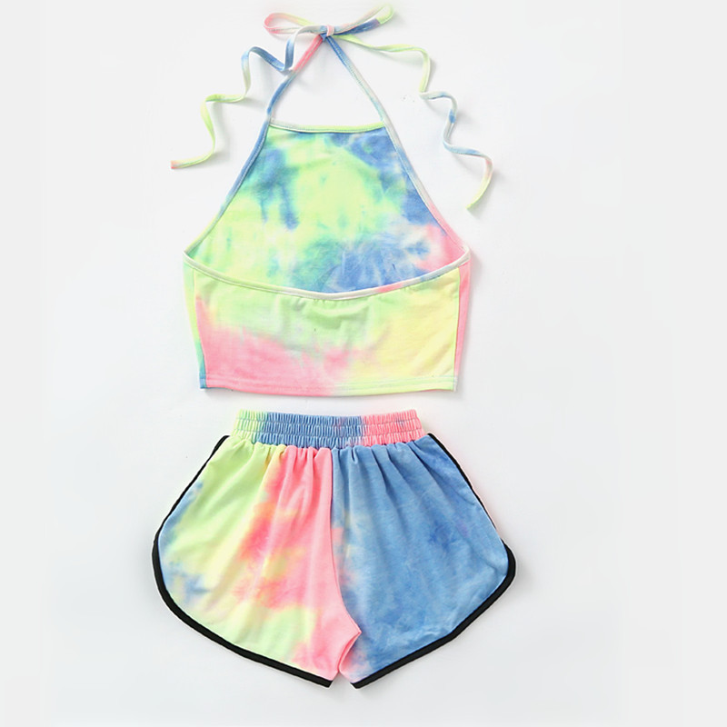 Printed Shorts Backless Navel Casual Sexy Tie-Dye Sling Two-Piece Set