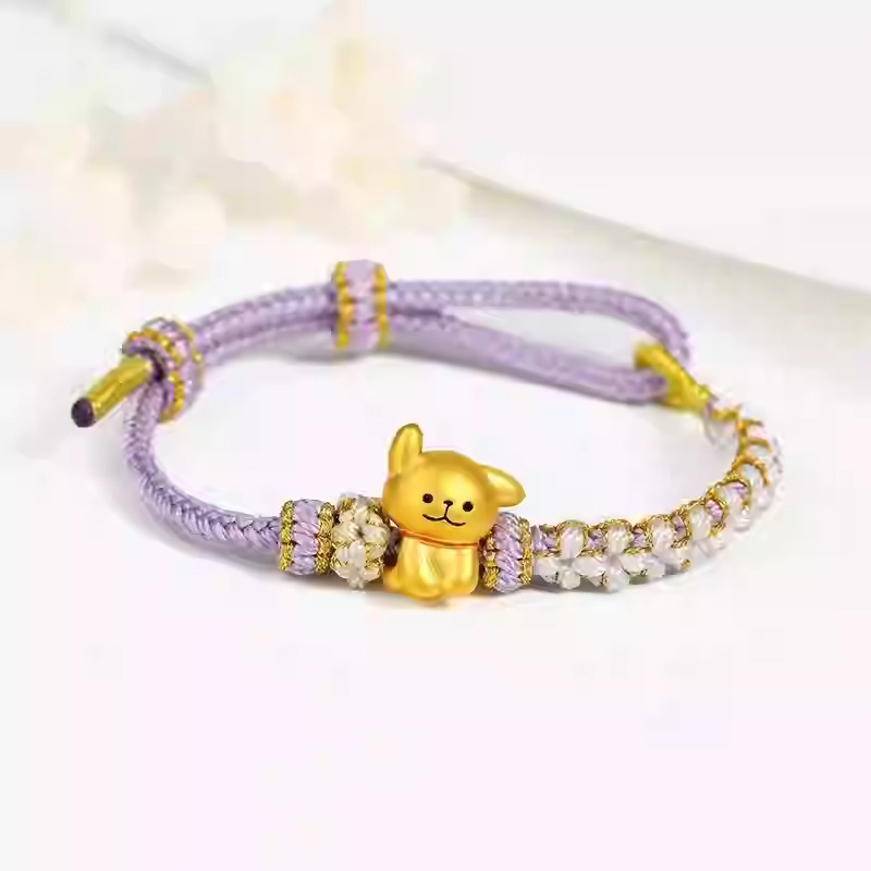 라인 강아지 + 보라색 복숭아꽃 팔찌 + 인증서 + 카운터 고급 포장