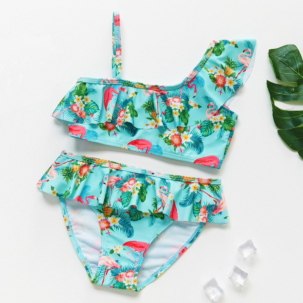 88g Weight Sleeveless Sleeve Length Polyester Fabric Type split swimsuit Tops Type 2 Piece Set Quantity Girls' Bikini Set Ruffled Frill Children's Split Swimsuit Children Swimsuit