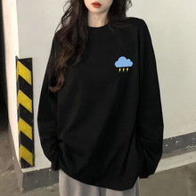 100%纯棉2025高街潮牌字母长袖t恤女ins风美式简约慵懒BF情侣上衣