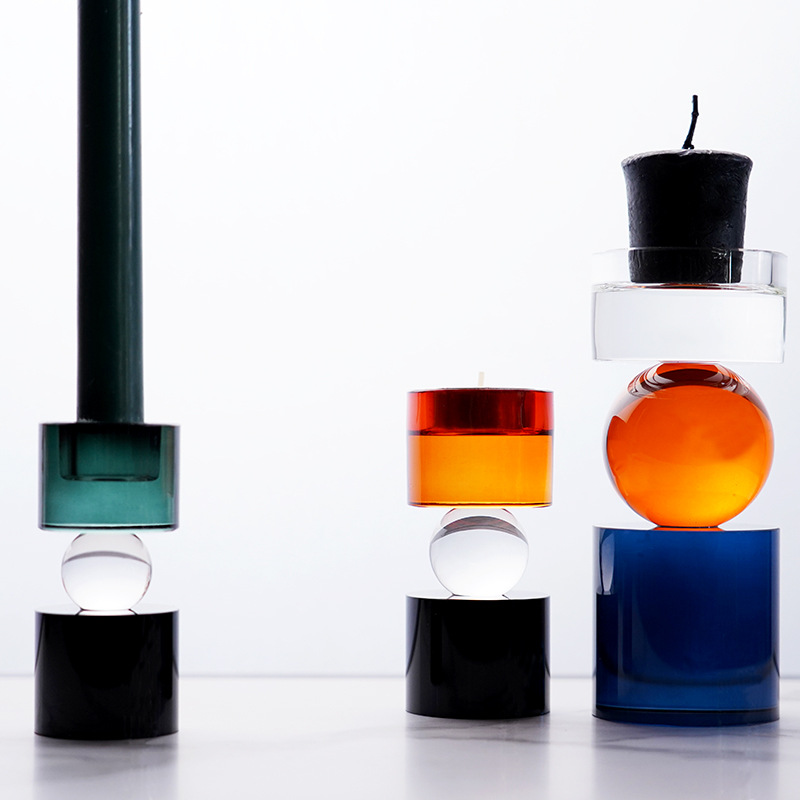 Cross-border acrylic colored crystal glass Nordic candle holder modern light luxury romantic table wedding decoration ornaments