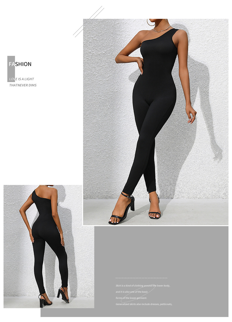 Solid Color Oone-shoulder Slim Jumpsuit_voghion.com