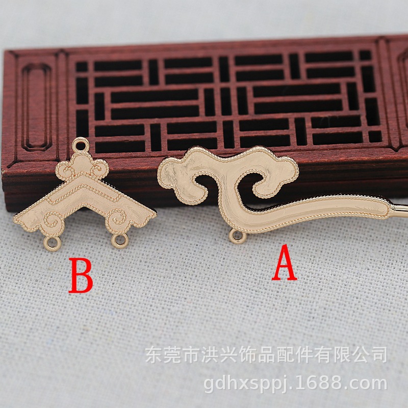 DIY饰品铜24k金保色2.5*130*50MM仿点翠半成品发簪配件材B1705