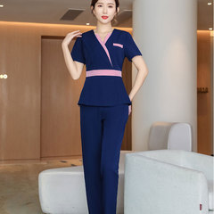 Women's Foot Massage Technician Work Uniform, Bath Salon Beauty Therapist Foot Massage Shop Set, 230 Short Sleeve Long Pants
