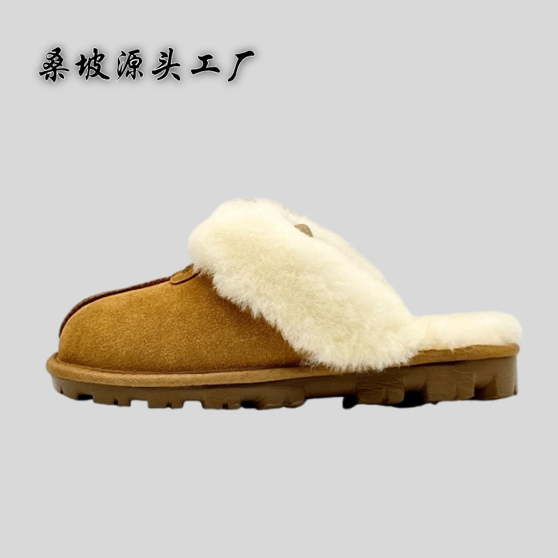 Henan Sangpo Snow Boot Manufacturer's Men's and Women's Sheepskin and Wool Integrated Casual Closed-Toe Slippers