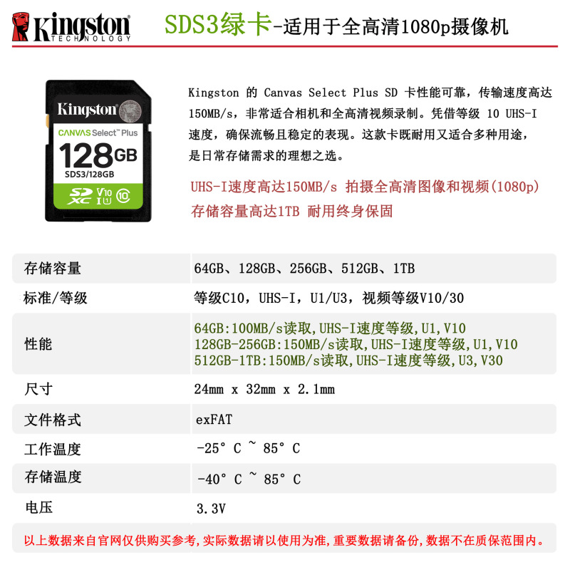 金士顿SD卡64G 128G 256G 512G 1TB高速U3单反摄像机相机8K内存卡|undefined