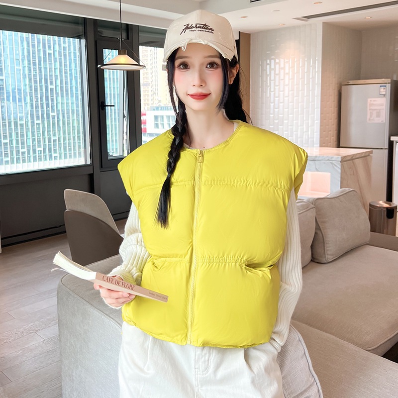 Transfronterizo puff plumón chaleco de mujer 2025 otoño y invierno nuevo hombro coreano pequeño cuello redondo abrazadera de caballo de algodón stock