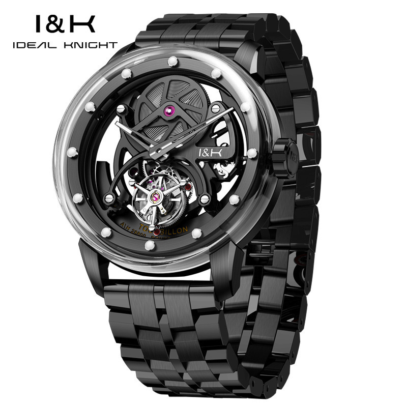 Ideal Knight's New Space Series Tourbillon Mechanical Watch, Trendy Light Luxury Hollow-Out Waterproof Men's Watch