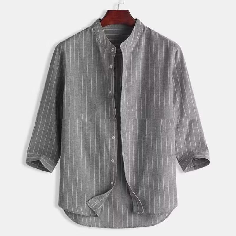 Youth Trendy Shirts New Versatile Fashion Men's Autumn Three-Quarter Sleeve Simple Loose Style Trendy Artistic Solid Color Ins