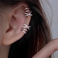 新款双层线条耳夹女高级感小众设计耳骨夹交叉无耳洞耳环金色银色