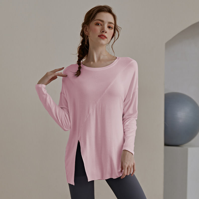 新しいモーダルヨガウェア半袖ルーズスリムロングスポーツTシャツ通気性ランニングフィットネスウェア女性のトップス|undefined