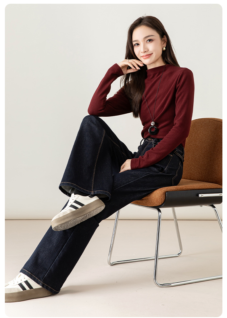 Quần jean nữ ống loe cạp cao dáng bootcut, lót lông mùa đông — Xanh denim (mùa đông cộng nhung) 85635 chi tiết 26