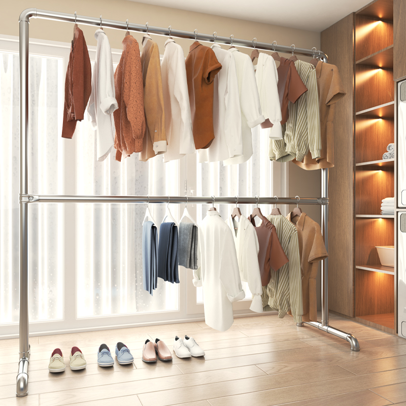 Pipe Clothes Drying Rack, Clothes Hanger, Steel Pipe Clothes Drying Rod, Freestanding Vertical Balcony Bedroom Clothes Rack, Clothing Display Rack, Heavy-Duty