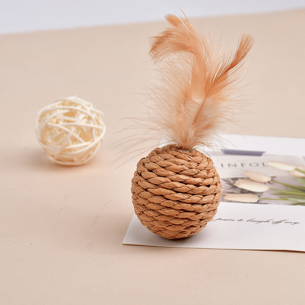 Juguetes para mascotas, sonido de ratán, bola de campana, plumas, bola de juguete, gato de ratán, persecución, gato divertido, gato de juguete, auto-juego