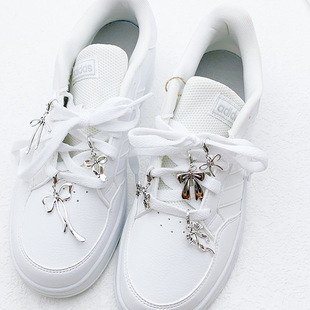 Japanese and Korean Cold Style Bow Metal silver Bow Shoes Hanging Dad Shoelaces Accessories Diy Pendant Trendy Cool