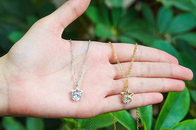 Copper Material Pentagram Pattern Korean Style Five-pointed Star Clip Zircon Short Pendant Necklace