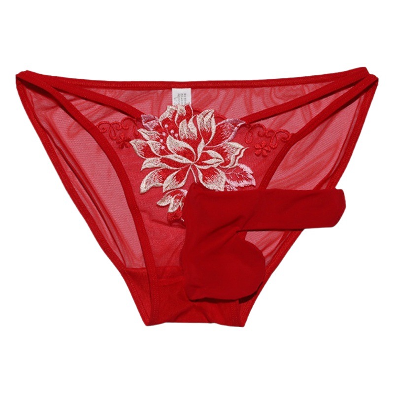 Men's sexy underwear moisture-proof breathable personalized embroidery plus size hollow low waist mesh bullet separation elephant underwear
