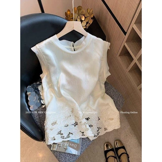 2026夏季新款新中式镂空花边醋酸无袖上衣女薄款宽松显瘦吊带背心