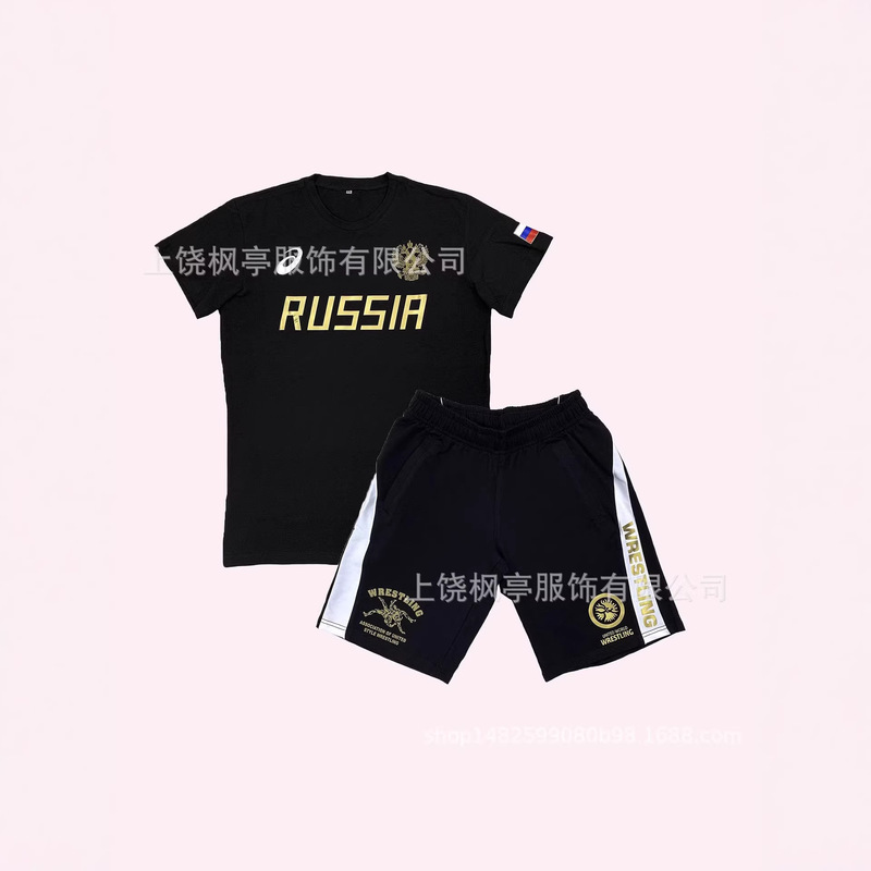 Aliexpress Cross-Border Summer Hot-Selling New Series Wrestling Sports Short-Sleeved Wrestling T-Shirt Set Wholesale in Stock