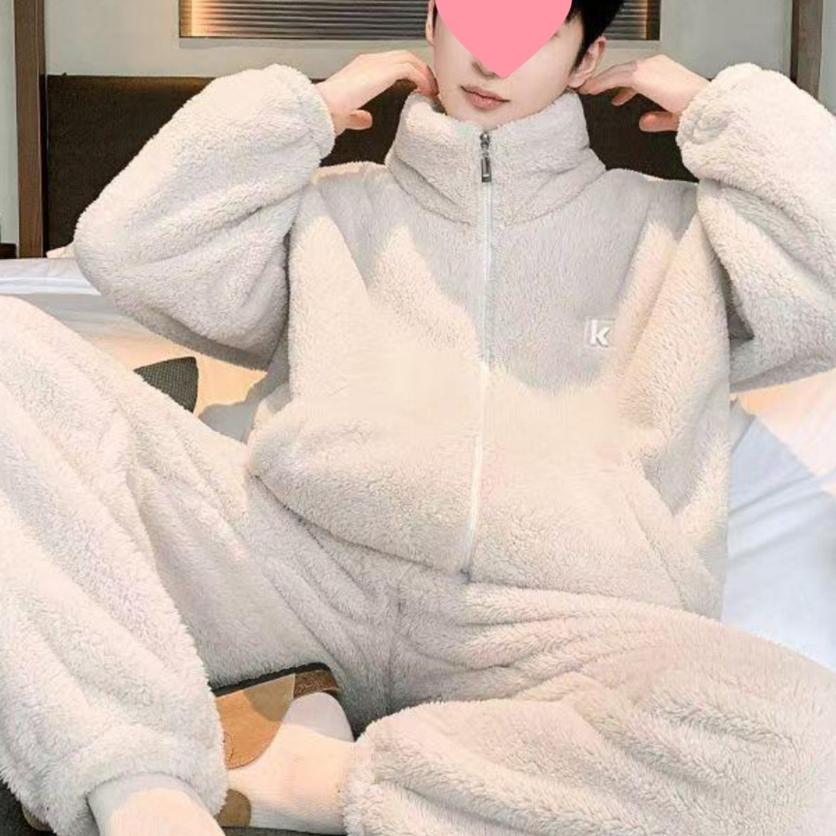 Can Be Worn Outside Men's Large Size Loose Fleece-Lined Thickeneded Warm Velvet Warm Home Clothes Pajamas Set Autumn and Winter New Snowflake Velvet