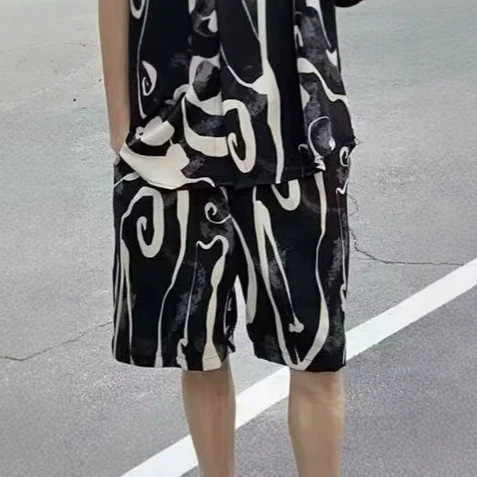 Summer floral shorts for men, trendy beach shorts, loose-fitting oversized shorts, loungewear, pajamas, cropped athletic casual pants, thin.