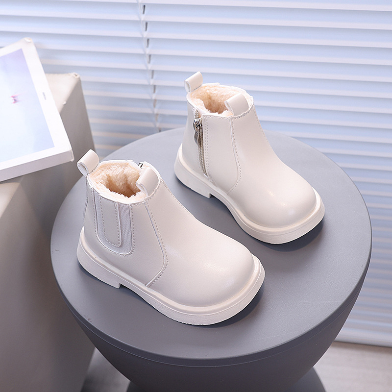 Stivali corti in pelle caldi per bambini di media e piccola taglia, in cotone, per bambini, alla moda, in inverno, nuovi, coreani, 2024_voghion.com