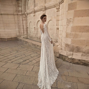 European and American Girl's Fantasy V-Neck Leaky Back Long Sleeve Dress for Autumn and Winter Lace Night Dress 8818