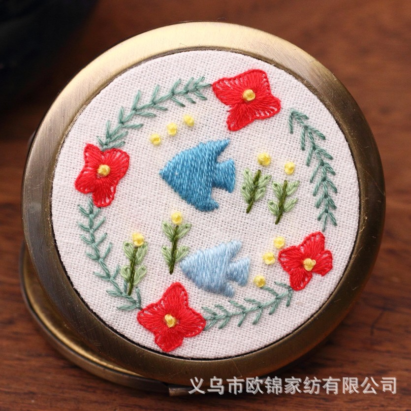 Oujin original hecho a mano tela/material paquete hecho a mano bordado espejo pequeño espejo DIY espejo cosmético