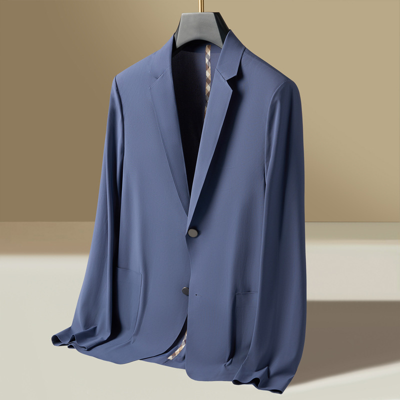 Seamless Pressure Glue Suit 2025 Spring and Summer New Casual Single West Jacket Lightweight No Li Inch Ice Silk Elastic Suit