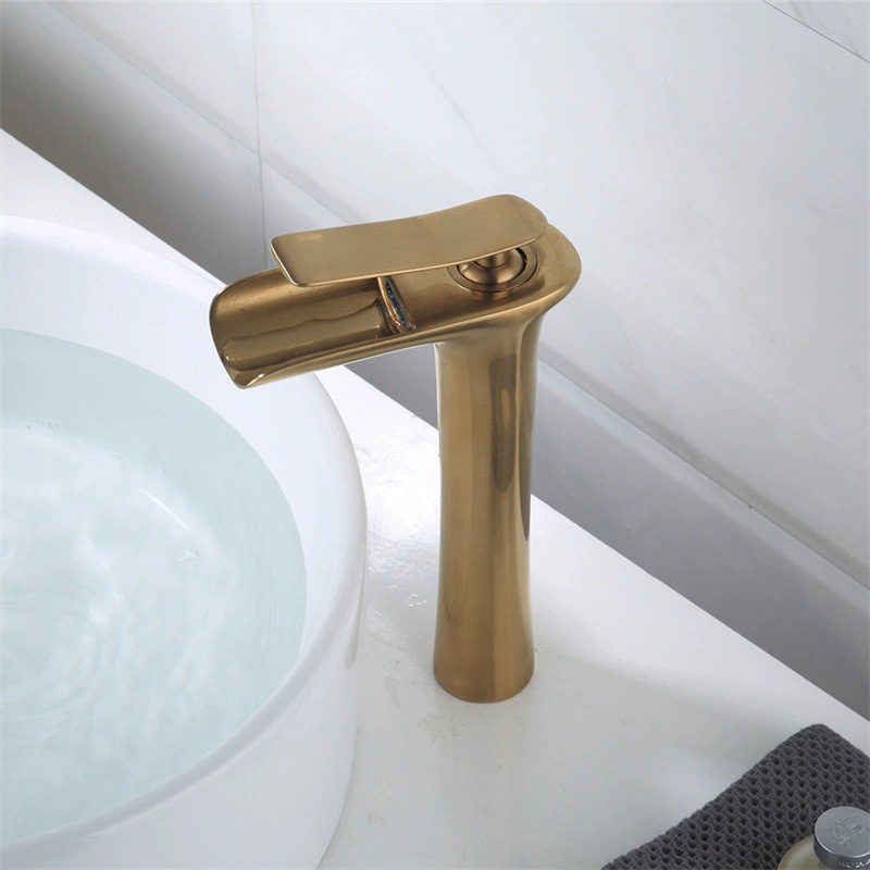 All-copper white and gold antique waterfall basin, cold and hot water faucet, retro bathroom basin, sitting single-hole mixed water undefined