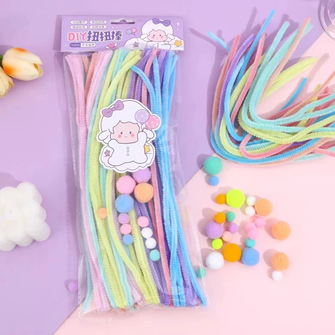 Limpiapipas de colores tipo macaron — tiras peludas para manualidades, joyería o bricolaje, educativas, venta al por mayor