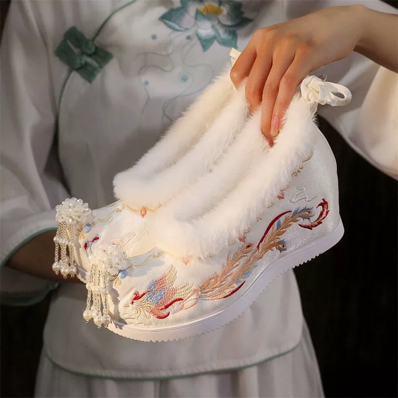 [Горячие продажи] Осенний и зимний стиль плюс бархатная обувь Hanfu женские туфли на высоких каблуках