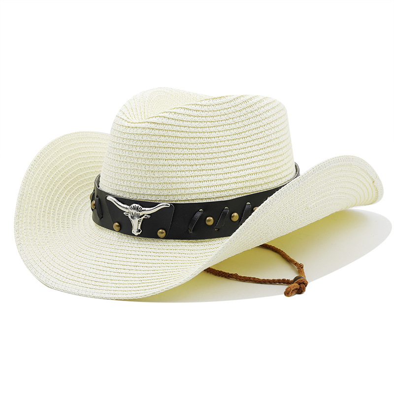 Unisex Cowboy Style Solid Color Wide Eaves Straw Hat display picture 2